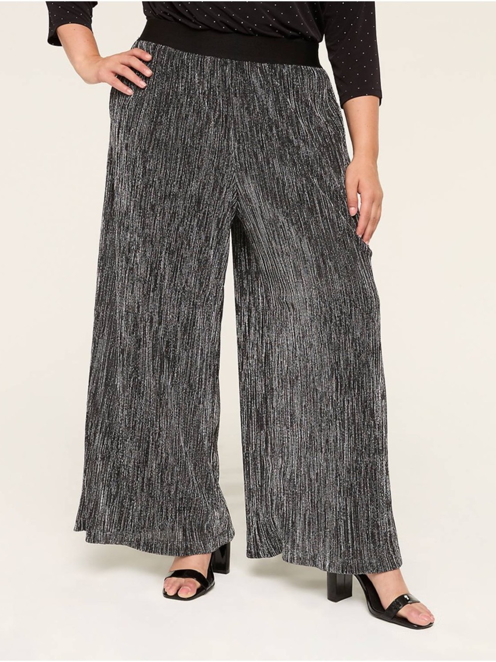 NWT Pull-On Shine Knit Pleated Wide Leg Pant Size 24